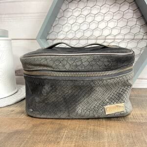 Stephanie Johnson Gray Velour Medium Cosmetic Makeup Bag